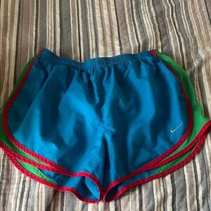 Nike Women's Vibrant Blue and Green Athletic Shorts